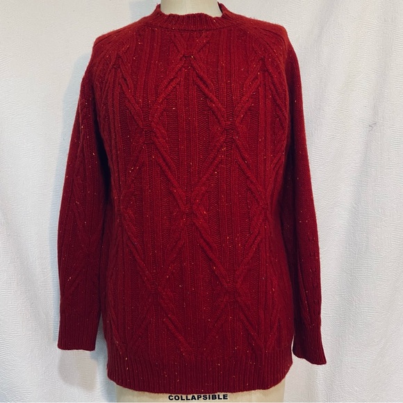 Pure cashmere chunky cable knit dark tomato red. Unisex EUC - Picture 1 of 5